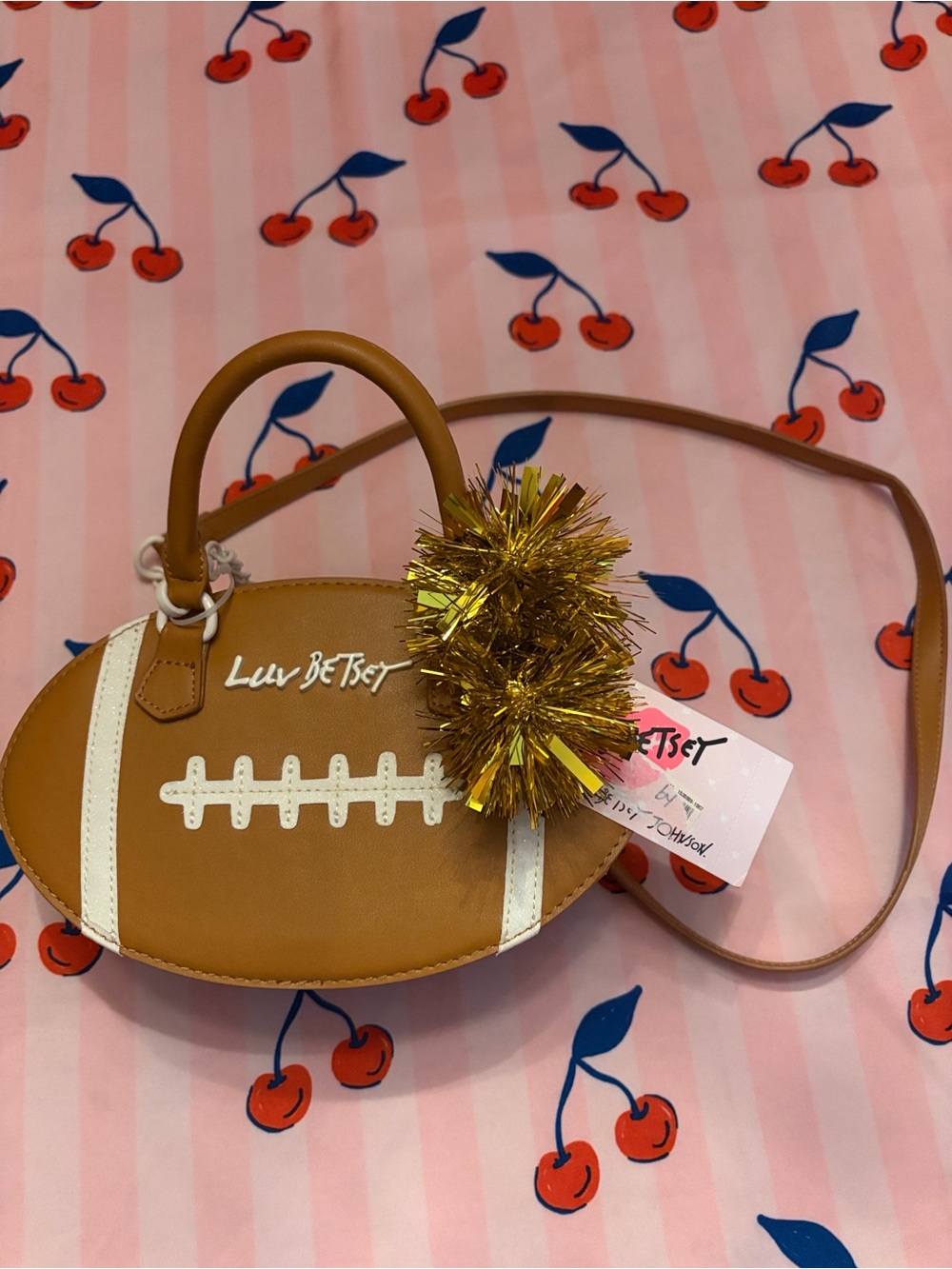 Betsey Johnson Football Crossbody Bag in Brown with Gold PomPoms.🏈 - Picture 11 of 11